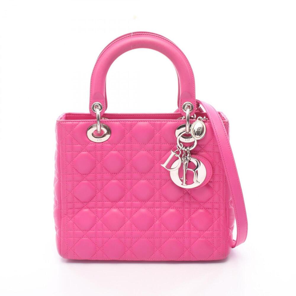 Christian Dior Dior LADY DIOR Medium Cannage Handbag, Leather, Women's, Pink